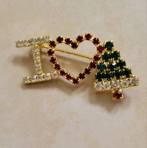 Vintage 'I Love Christmas' Unique and Glamorous Brooch with Colorful Crystals